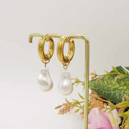 IRIS baroque pearls - PAIA Orecchini HOOPS con perla barocca XL in ACCIAIO INOSSIDABILE