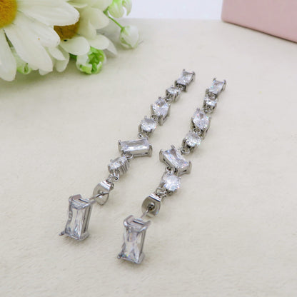 GLOWY ~ paio Orecchini ACCIAIO INOSSIDABILE pendenti pietre cubic zirconia stile saliscendi