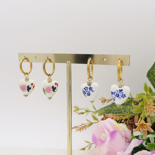 IRIS baroque majolica - PAIA Orecchini HOOPS con cuore maiolica barocca in ACCIAIO INOSSIDABILE