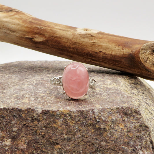 ZOYSA XL ~ Anello regolabile in QUARZO ROSA naturale