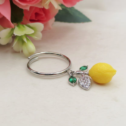 ANELLO LEMON SHINE ~ Anello regolabile in ACCIAIO INOSSIDABILE con limone zirconato