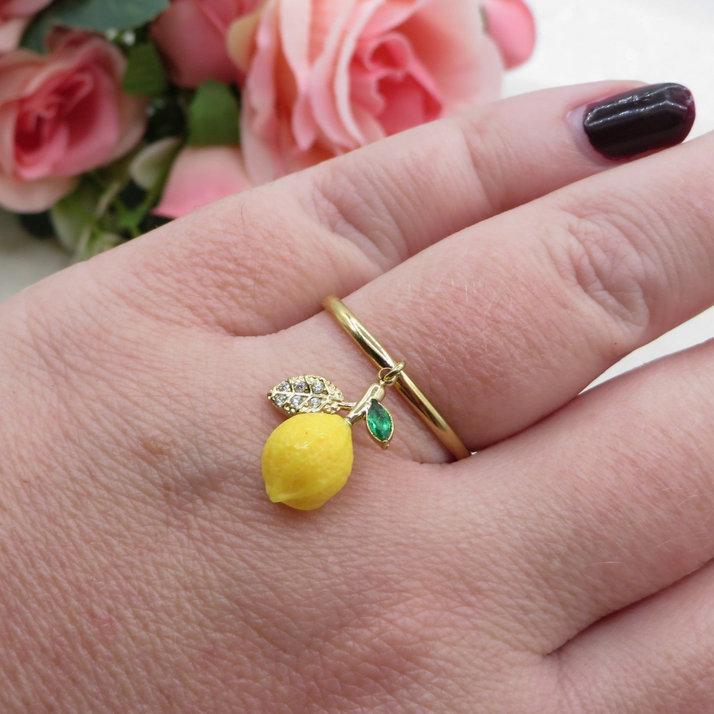 ANELLO LEMON SHINE ~ Anello regolabile in ACCIAIO INOSSIDABILE con limone zirconato