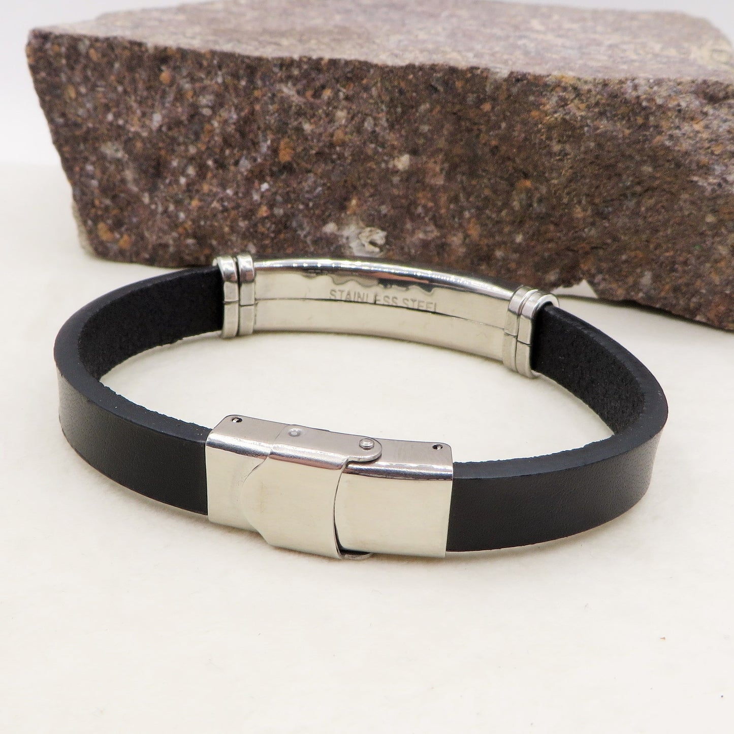 Bjørn - BRACCIALE uomo incisione personalizzata ECOPELLE + ACCIAIO INOSSIDABILE incisione personalizzata