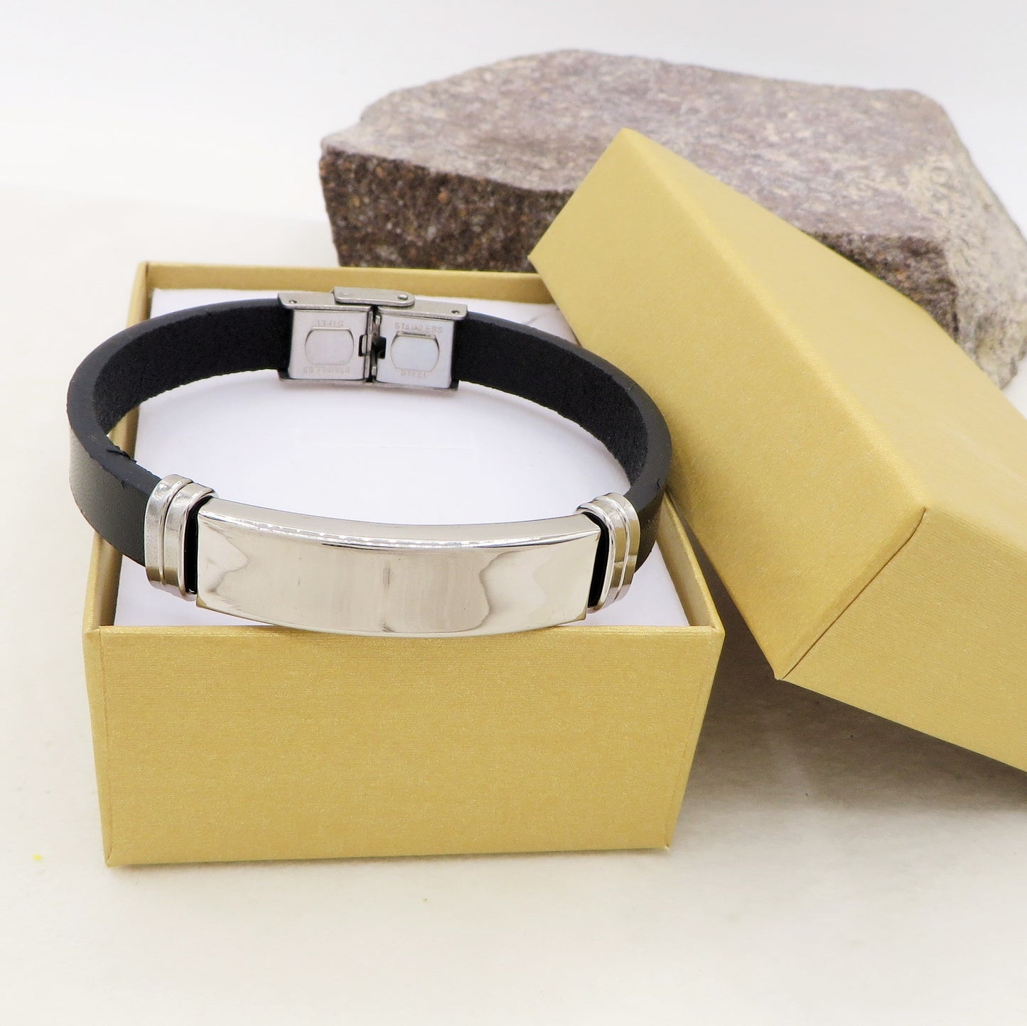 Bjørn - BRACCIALE uomo incisione personalizzata ECOPELLE + ACCIAIO INOSSIDABILE incisione personalizzata