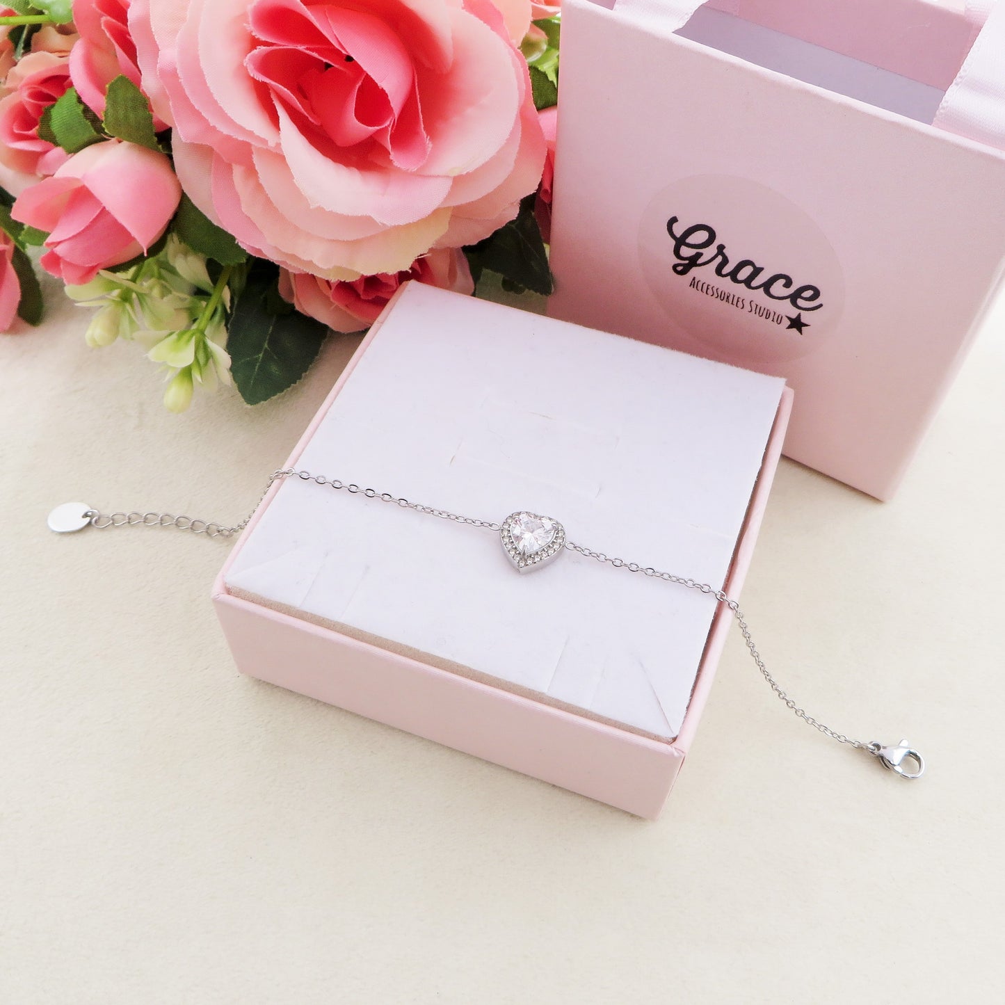 DIANA ~Chunky ~ Bracciale tennis con cuore in Cubic Zirconia