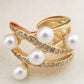 AMARYLLIS PEARLS EARCUFF ~ ACCIAIO Inossidabile orecchino Senza buco con fiori, perle e cubic zirconia