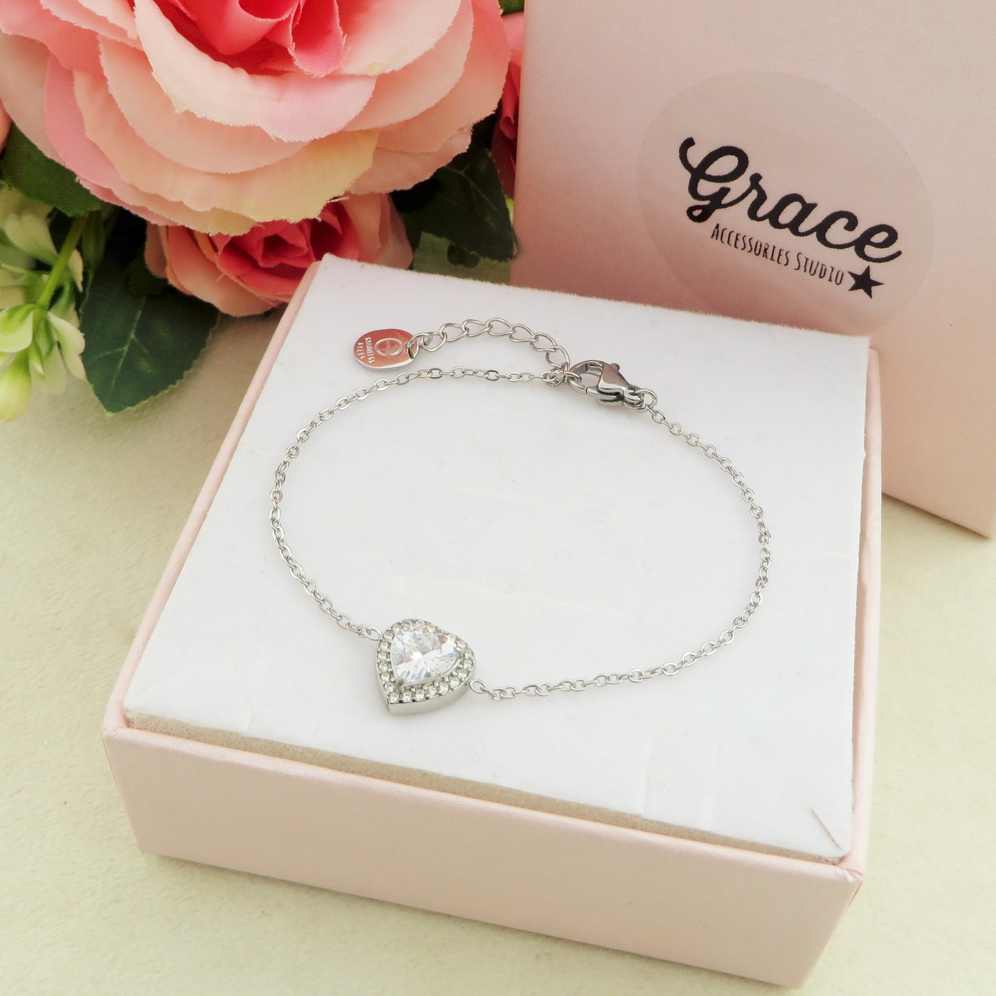 DIANA ~Chunky ~ Bracciale tennis con cuore in Cubic Zirconia