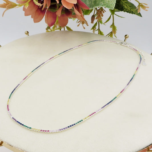 FIONA RAINBOW ~ Girocollo Tennis ARGENTO 925 regolabile