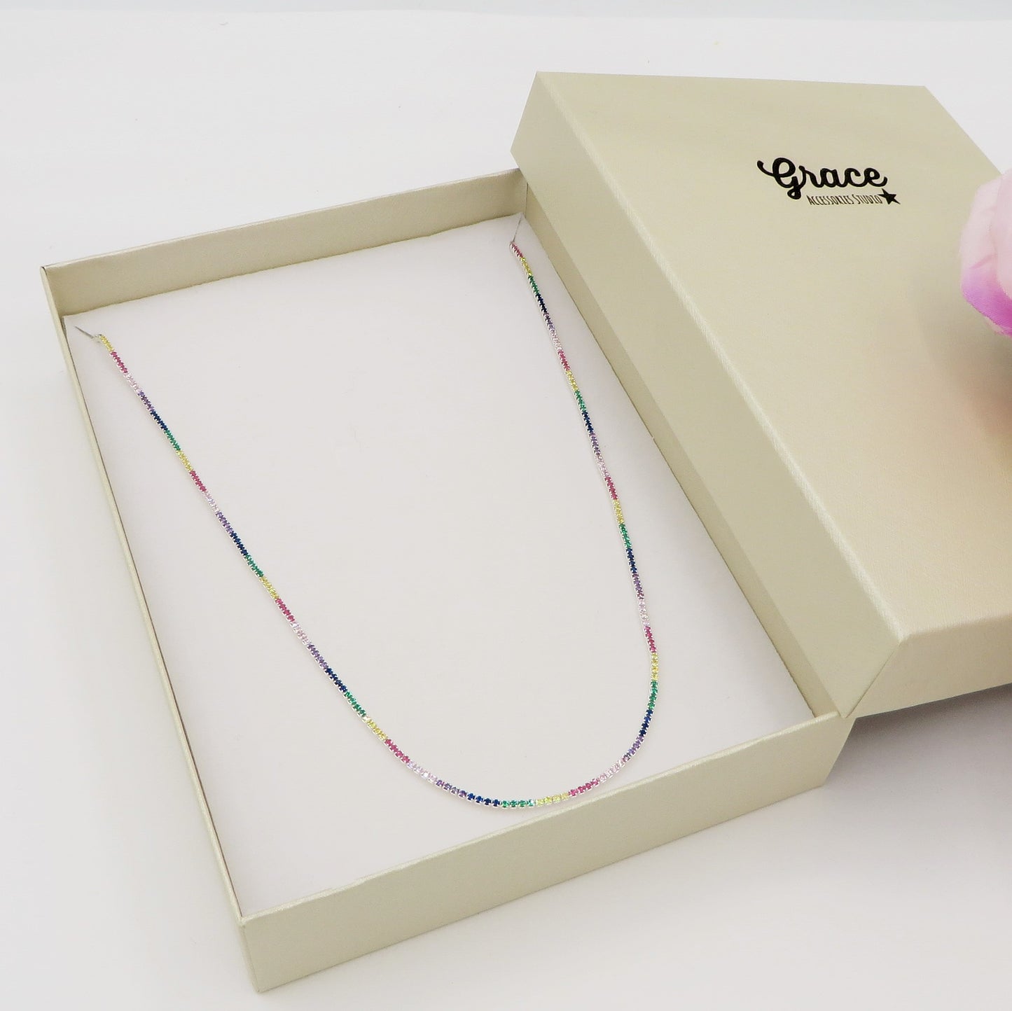 FIONA RAINBOW ~ Girocollo Tennis ARGENTO 925 regolabile