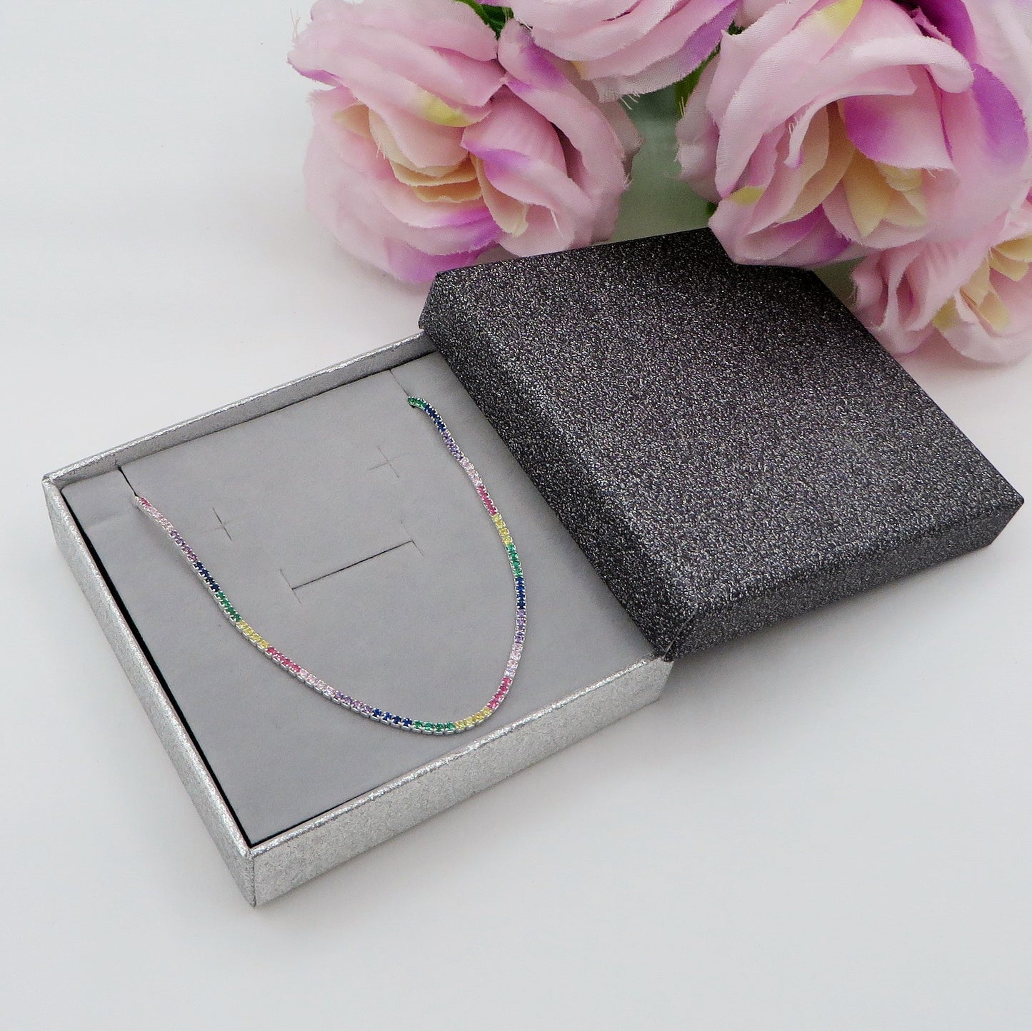 FIONA RAINBOW ~ Girocollo Tennis ARGENTO 925 regolabile