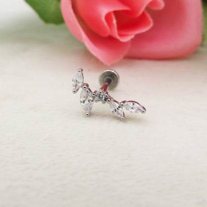 LOTH PIERCING con foglioline - ACCIAIO INOSSIDABILE chirurgico 316L - con cubic zirconia per Helix, Trago, Flat e Lobo