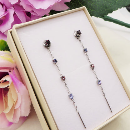 FAIRY ~ paio Orecchini ACCIAIO INOSSIDABILE pendenti zirconati stile saliscendi