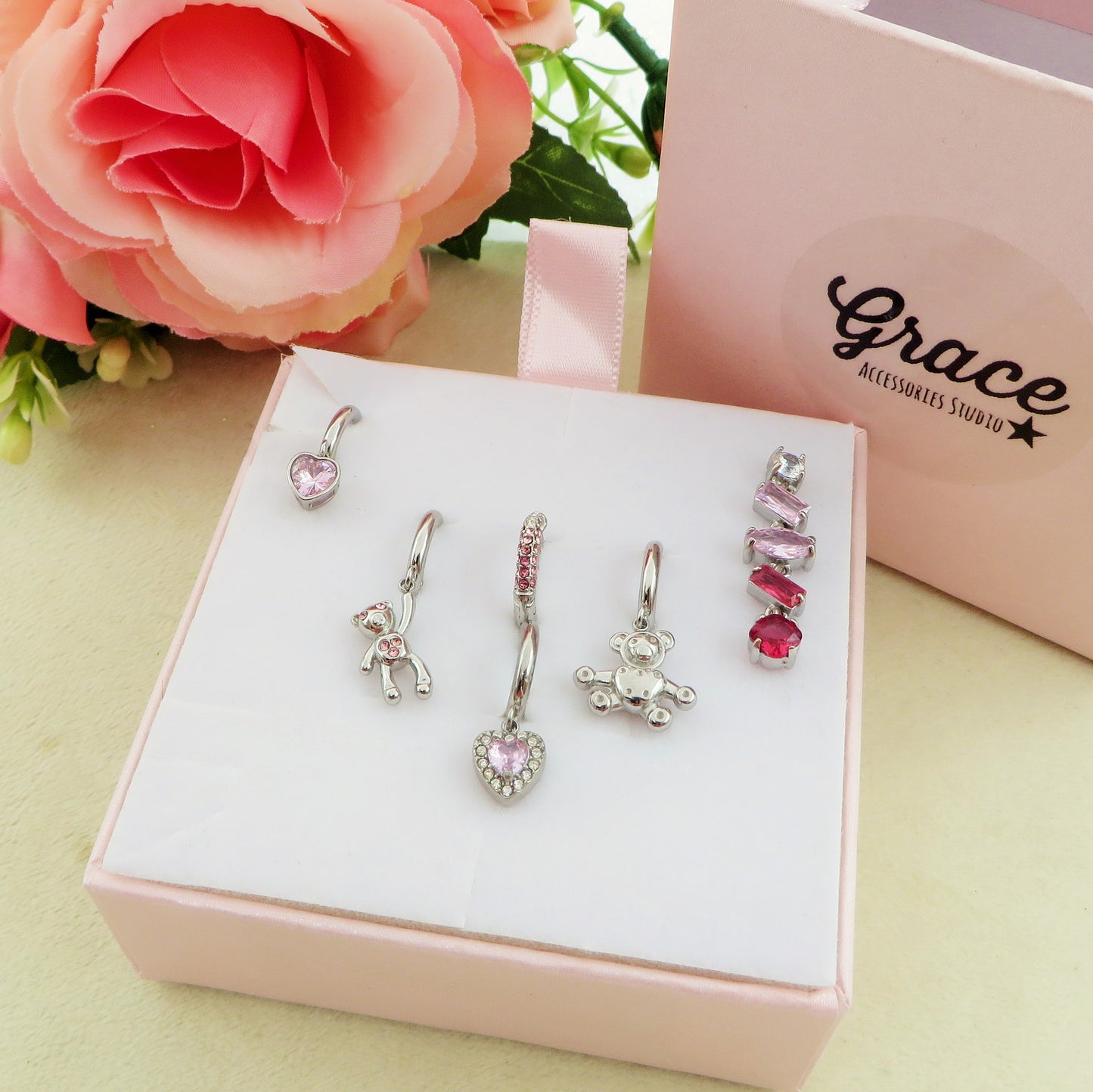 GLOWY  SET - ACCIAIO INOSSIDABILE - 6 Orecchini pendenti in cubic zirconia
