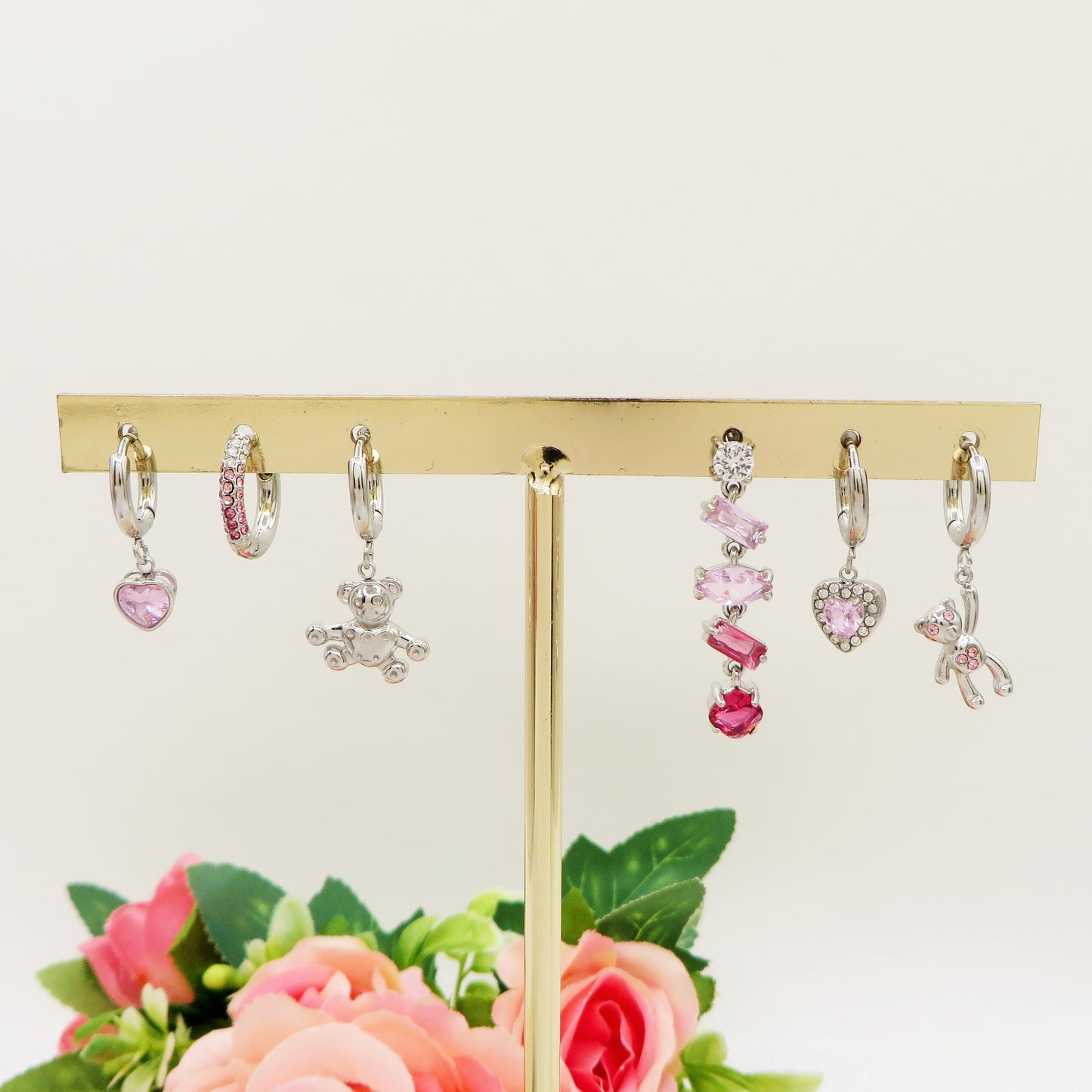 GLOWY  SET - ACCIAIO INOSSIDABILE - 6 Orecchini pendenti in cubic zirconia
