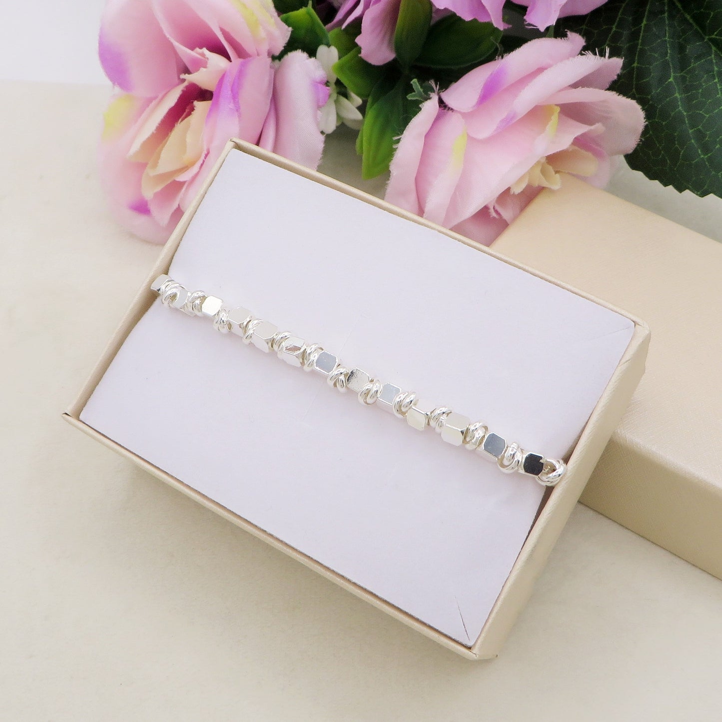 CUBETTI bagnato ARGENTO ~ Bracciale UNISEX in ACCIAIO INOSSIDABILE
