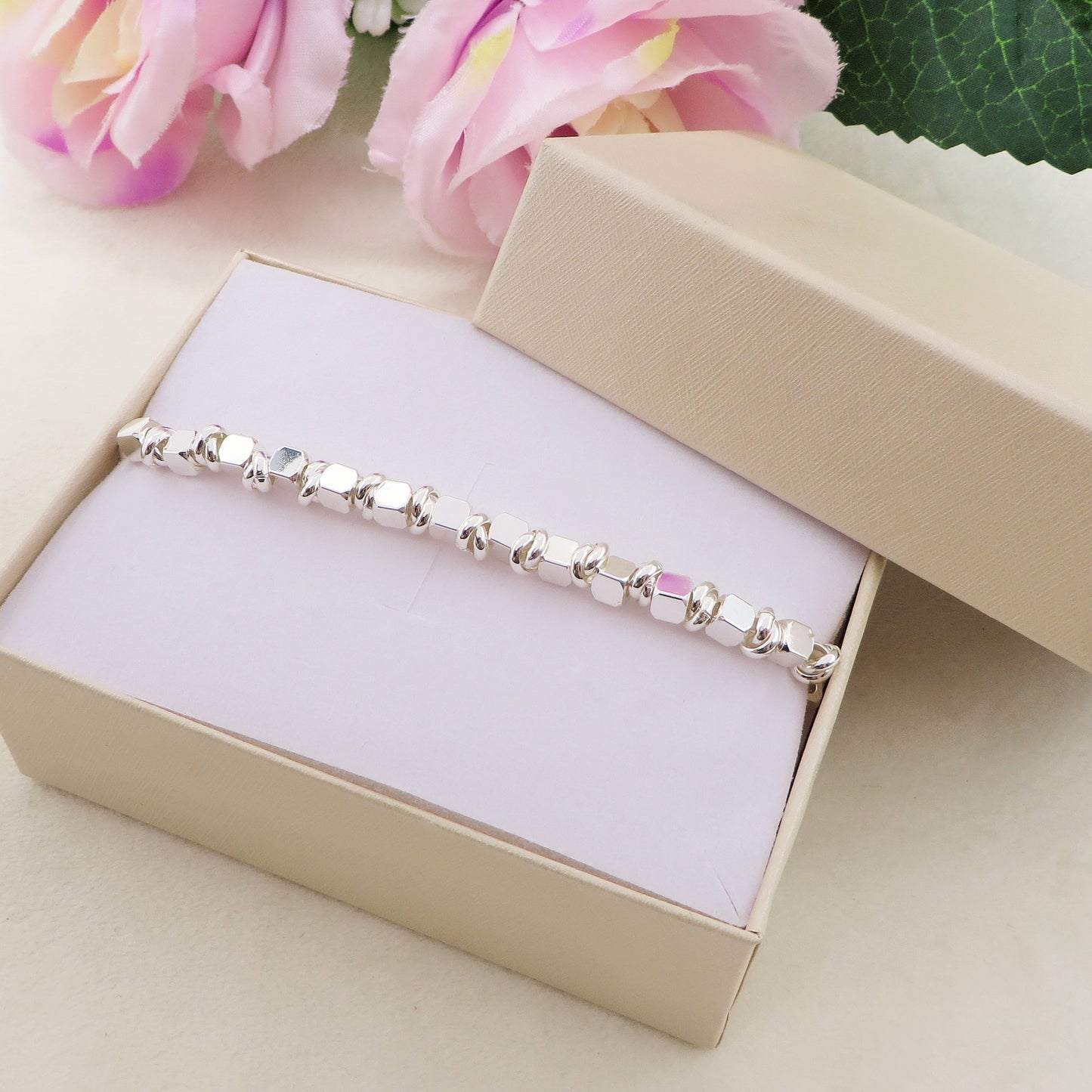 CUBETTI bagnato ARGENTO ~ Bracciale UNISEX in ACCIAIO INOSSIDABILE