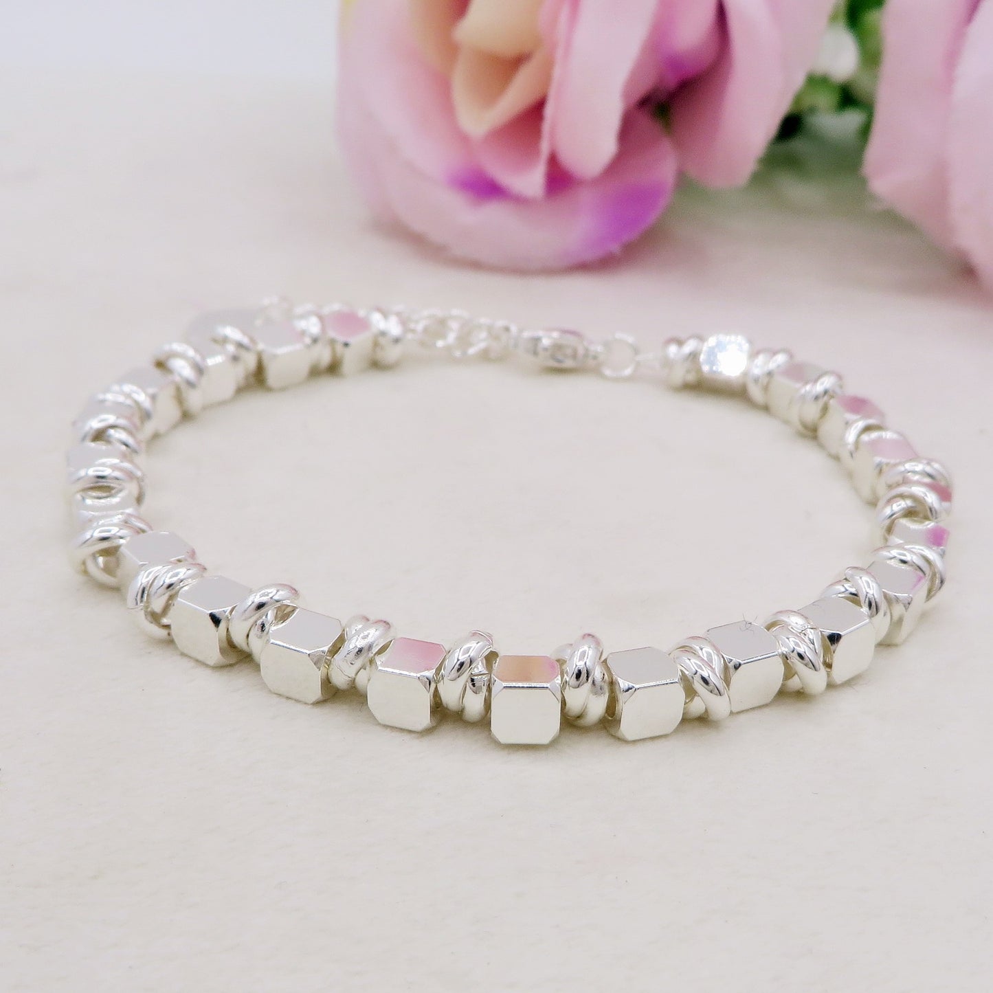 CUBETTI bagnato ARGENTO ~ Bracciale UNISEX in ACCIAIO INOSSIDABILE