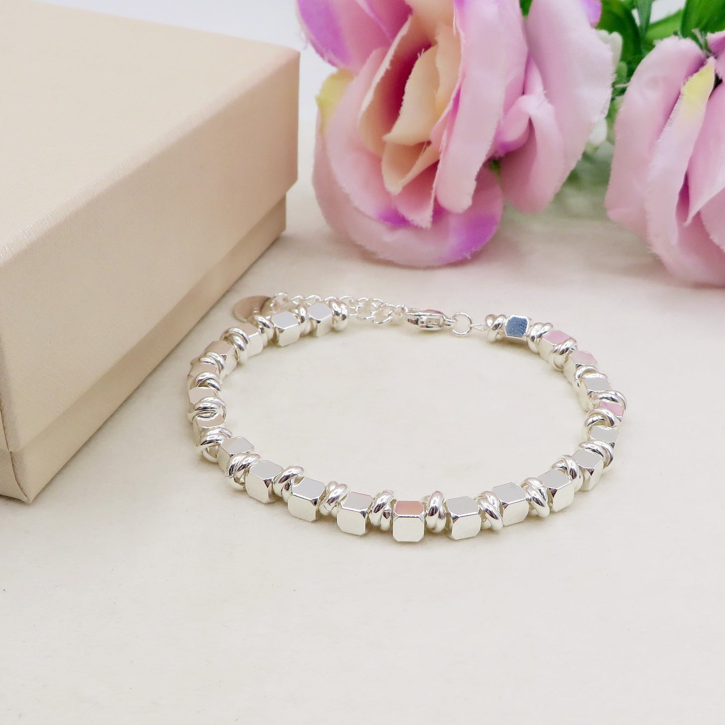 CUBETTI bagnato ARGENTO ~ Bracciale UNISEX in ACCIAIO INOSSIDABILE