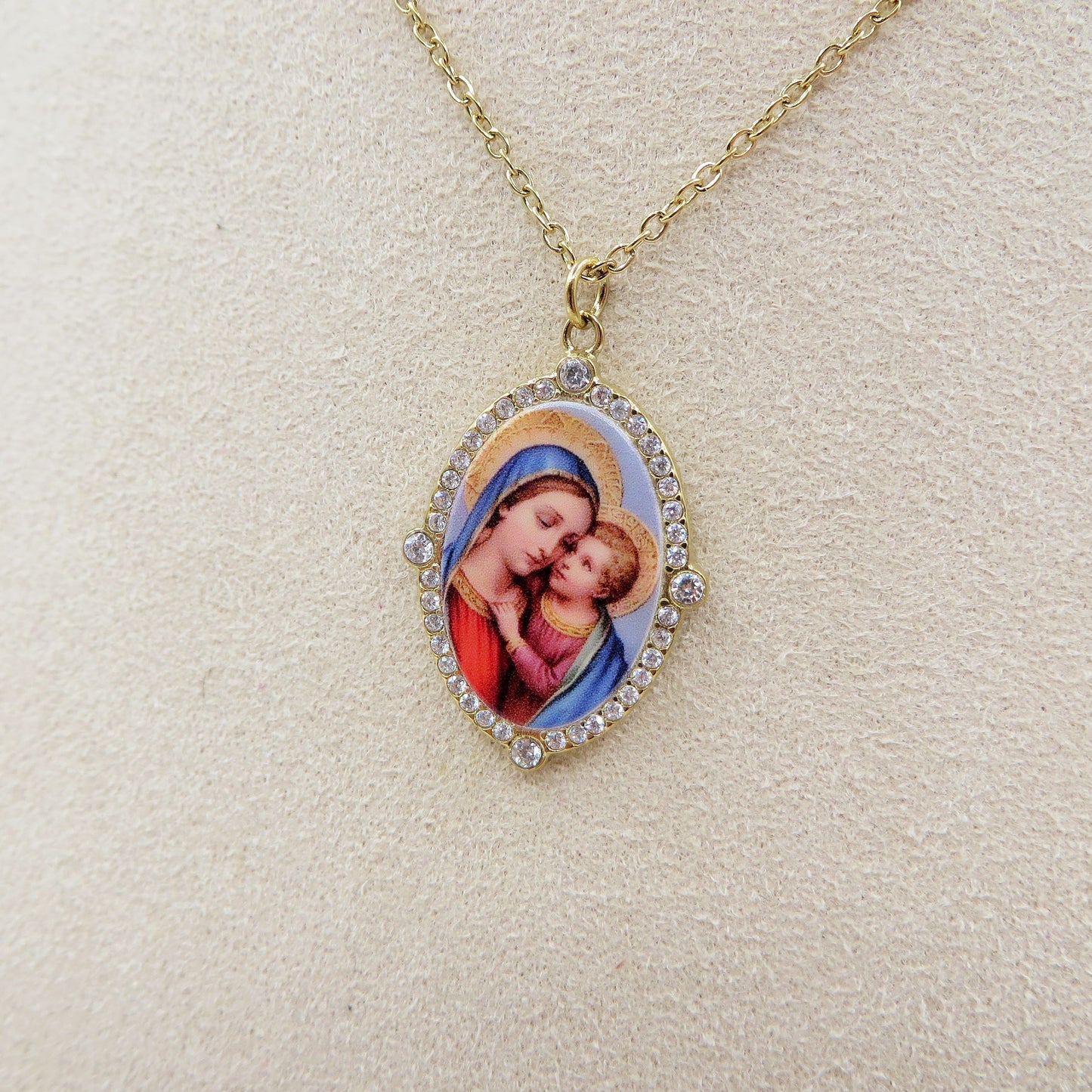 DIVINE ~ ACCIAIO INOSSIDABILE - Collana con madonnina + CUBIC ZIRCONIA