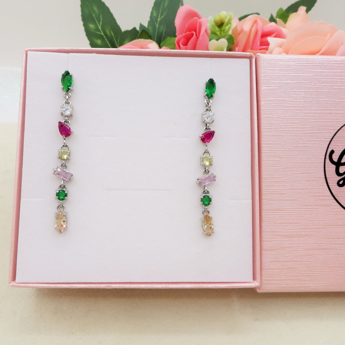 GLOWY DROP ~ paio Orecchini ACCIAIO INOSSIDABILE pendenti con pietre in cubic zirconia