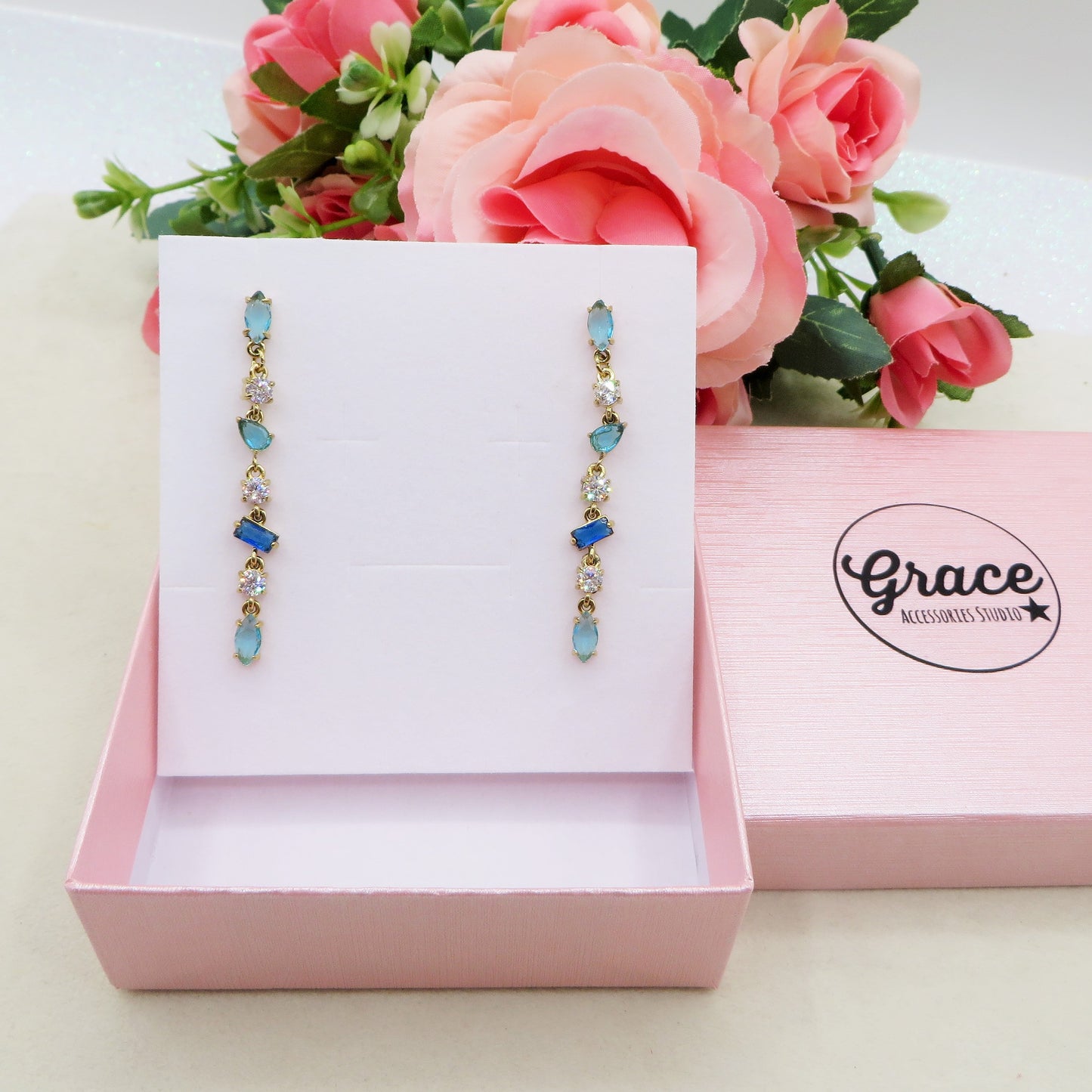 GLOWY DROP ~ paio Orecchini ACCIAIO INOSSIDABILE pendenti con pietre in cubic zirconia