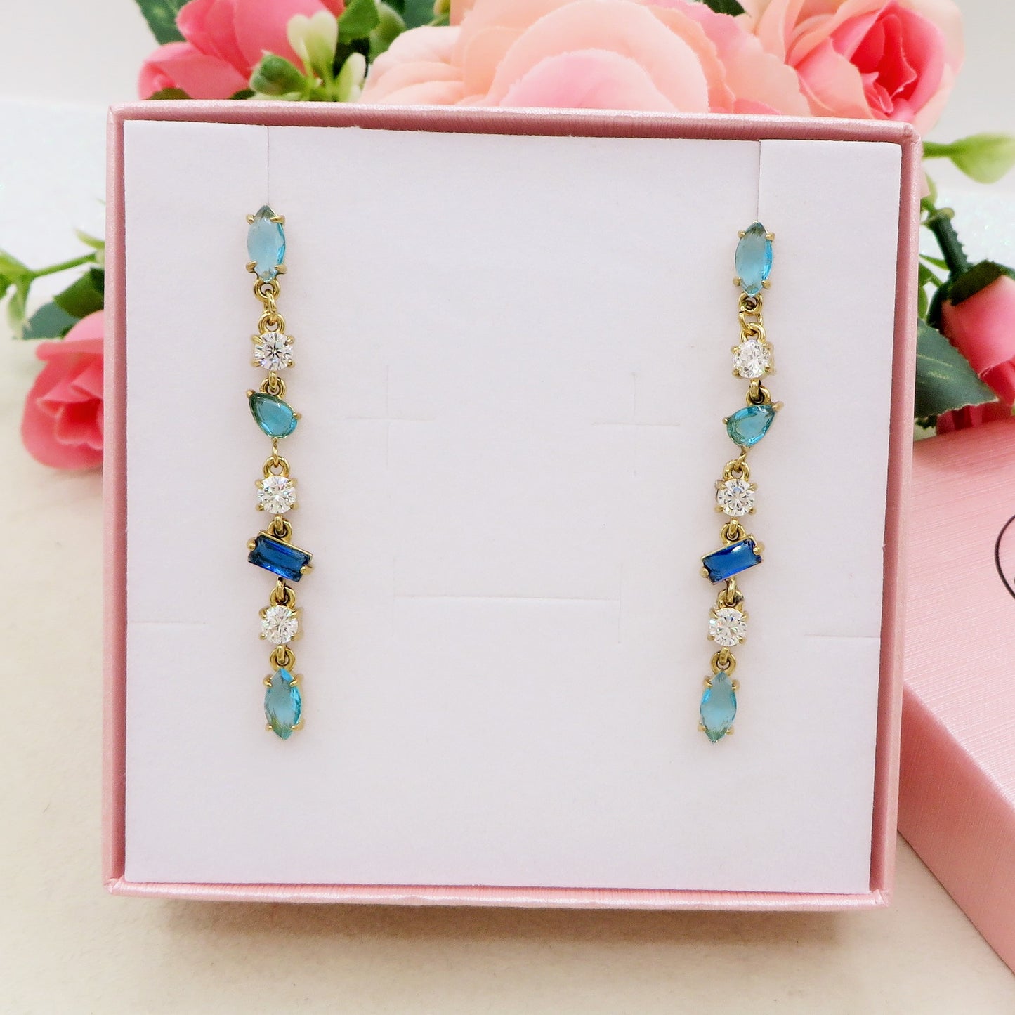 GLOWY DROP ~ paio Orecchini ACCIAIO INOSSIDABILE pendenti con pietre in cubic zirconia