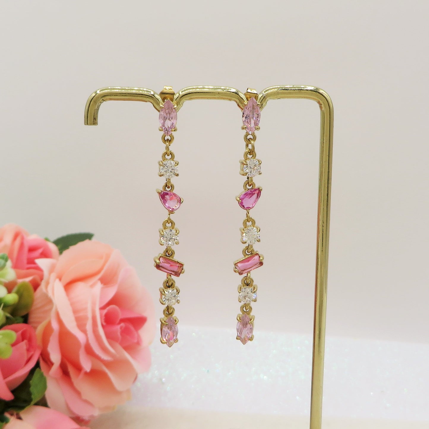GLOWY DROP ~ paio Orecchini ACCIAIO INOSSIDABILE pendenti con pietre in cubic zirconia