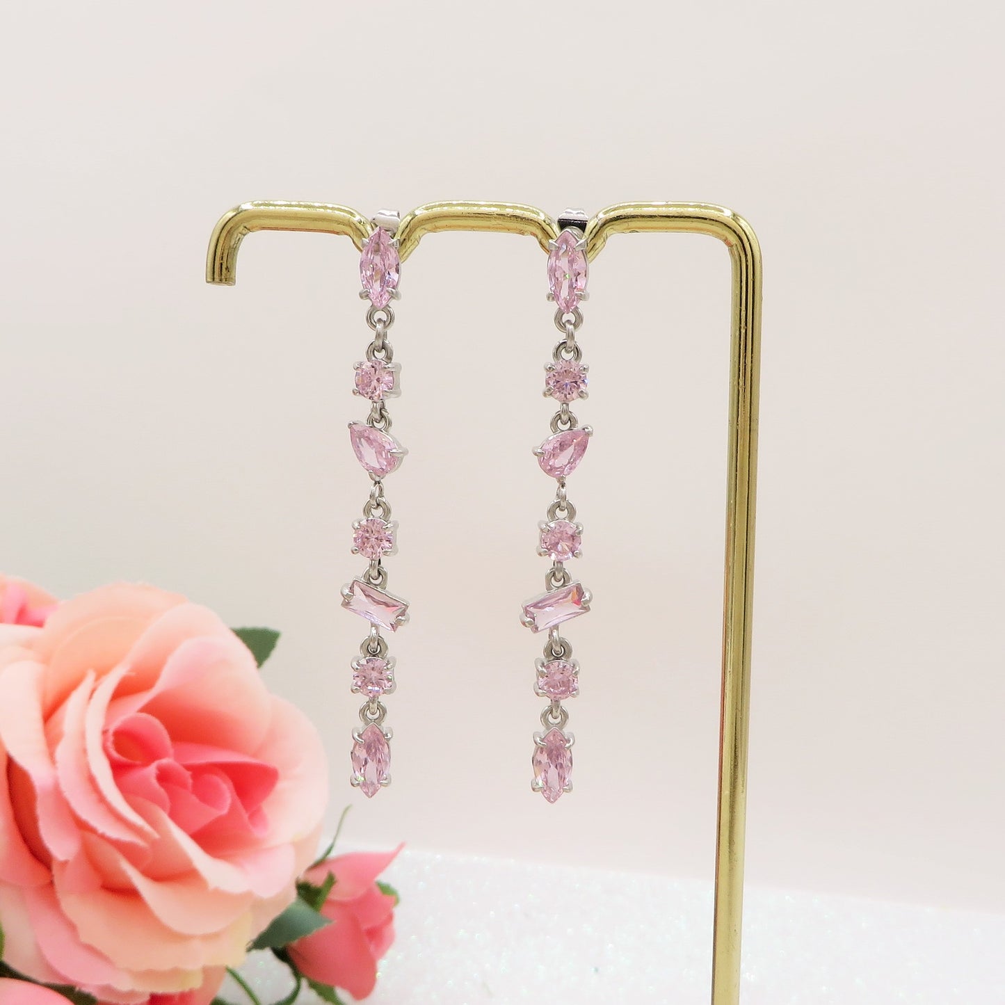 GLOWY DROP ~ paio Orecchini ACCIAIO INOSSIDABILE pendenti con pietre in cubic zirconia