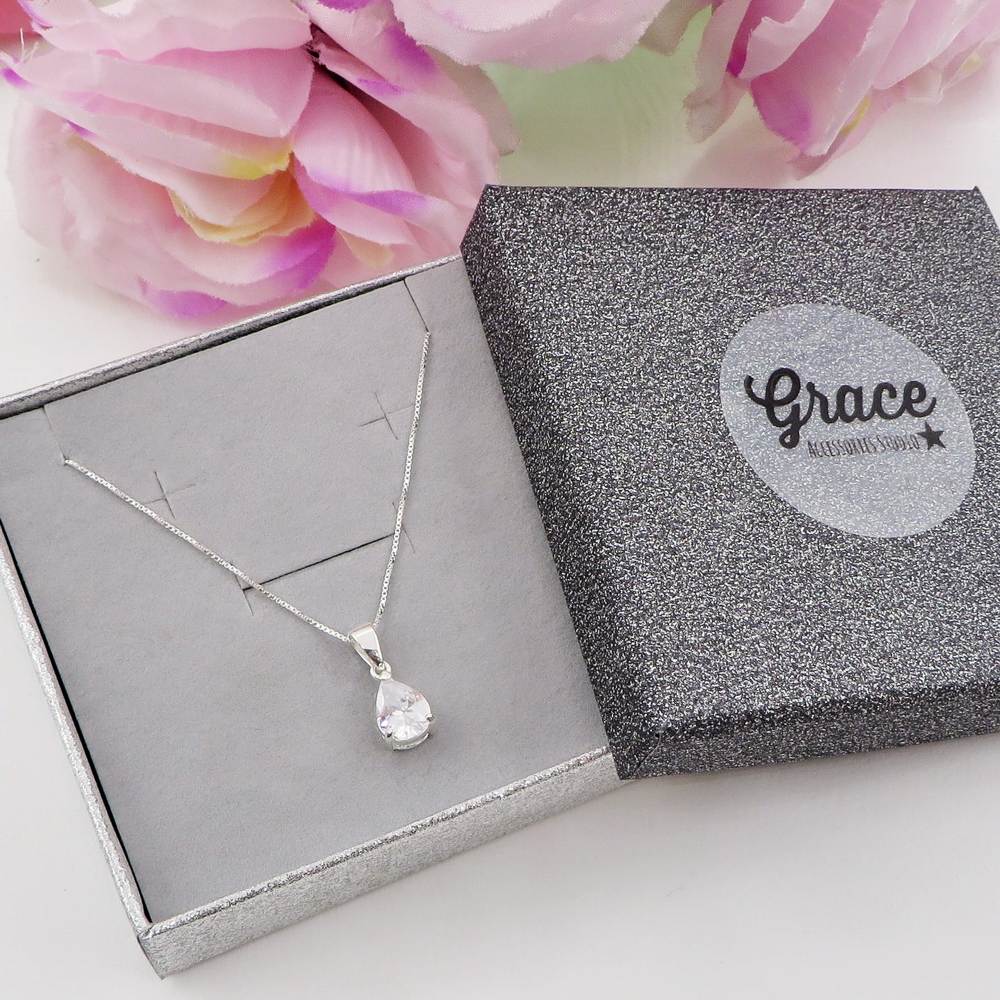 LORELEI goccia ~ ARGENTO 925 ~ Collana con pendente goccia in cubic zirconia