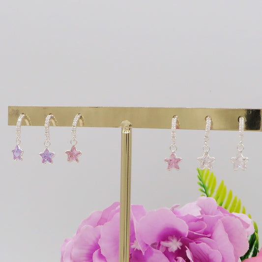 PORTIA ~ ARGENTO 925  - paio Orecchini mini pendenti stellina cubic zirconia