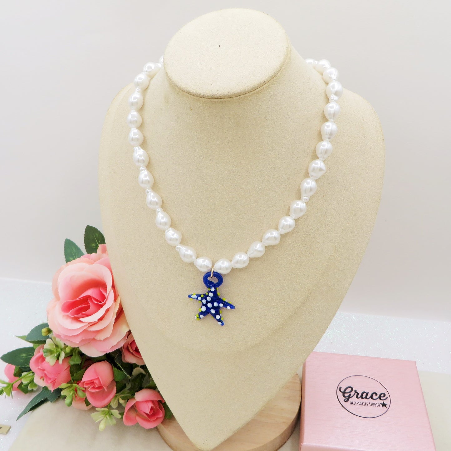 REEF BAROQUE PEARLS Collana ~ Collana con perle barocche e stella marina