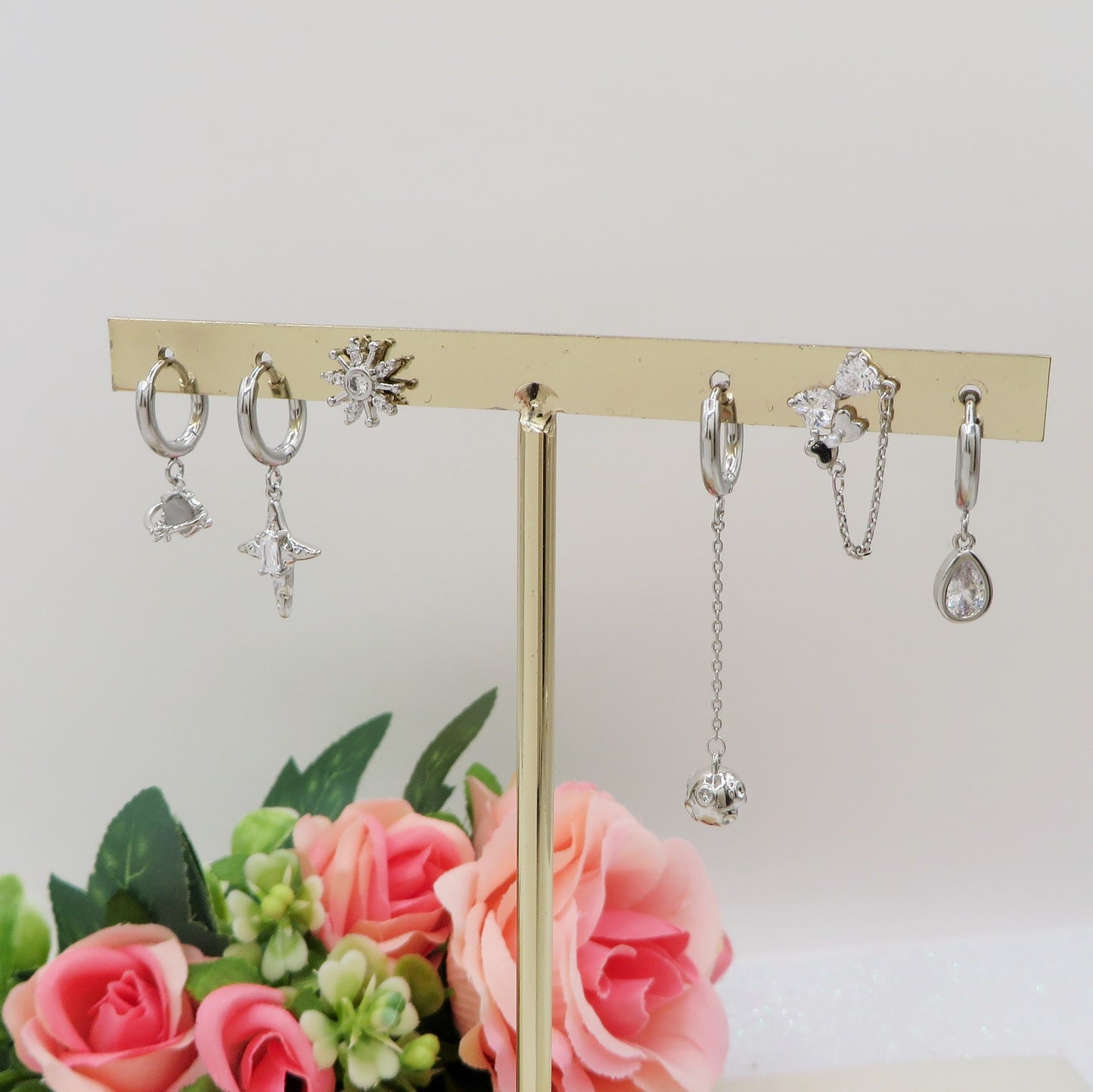 COSMIC SHINE Set 6 orecchini - ACCIAIO INOSSIDABILE - 6 Orecchini pendenti con cubic zirconia