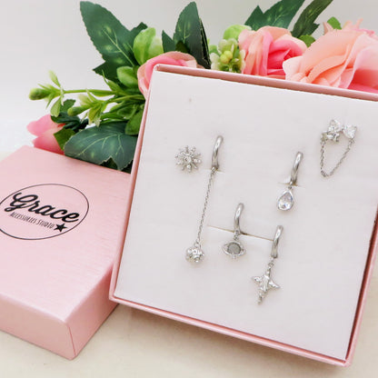 COSMIC SHINE Set 6 orecchini - ACCIAIO INOSSIDABILE - 6 Orecchini pendenti con cubic zirconia