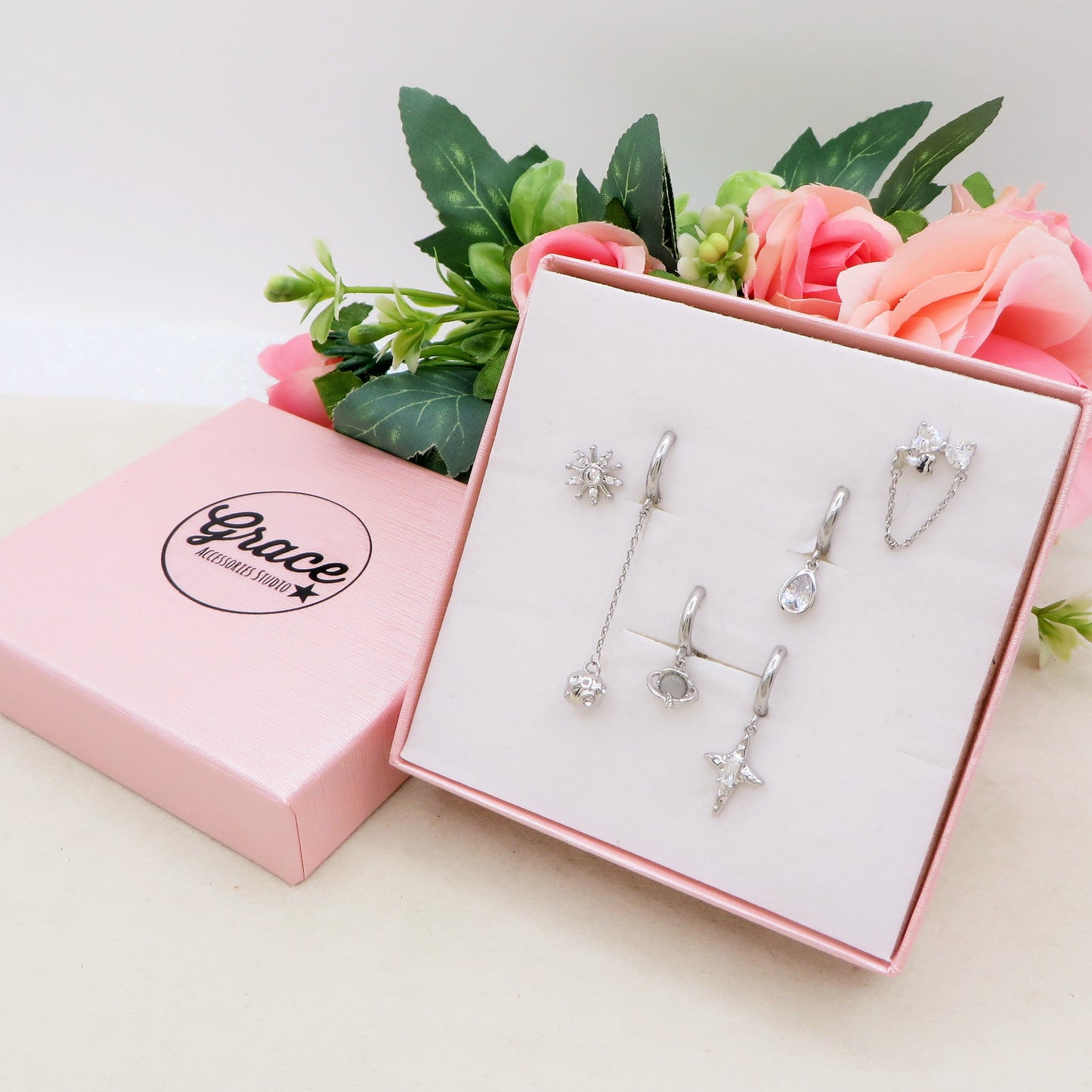 COSMIC SHINE Set 6 orecchini - ACCIAIO INOSSIDABILE - 6 Orecchini pendenti con cubic zirconia