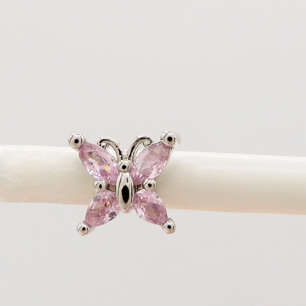 BUTTERFLY STUD ~ Orecchino ARGENTO 925 a lobo con farfalla cubic zirconia