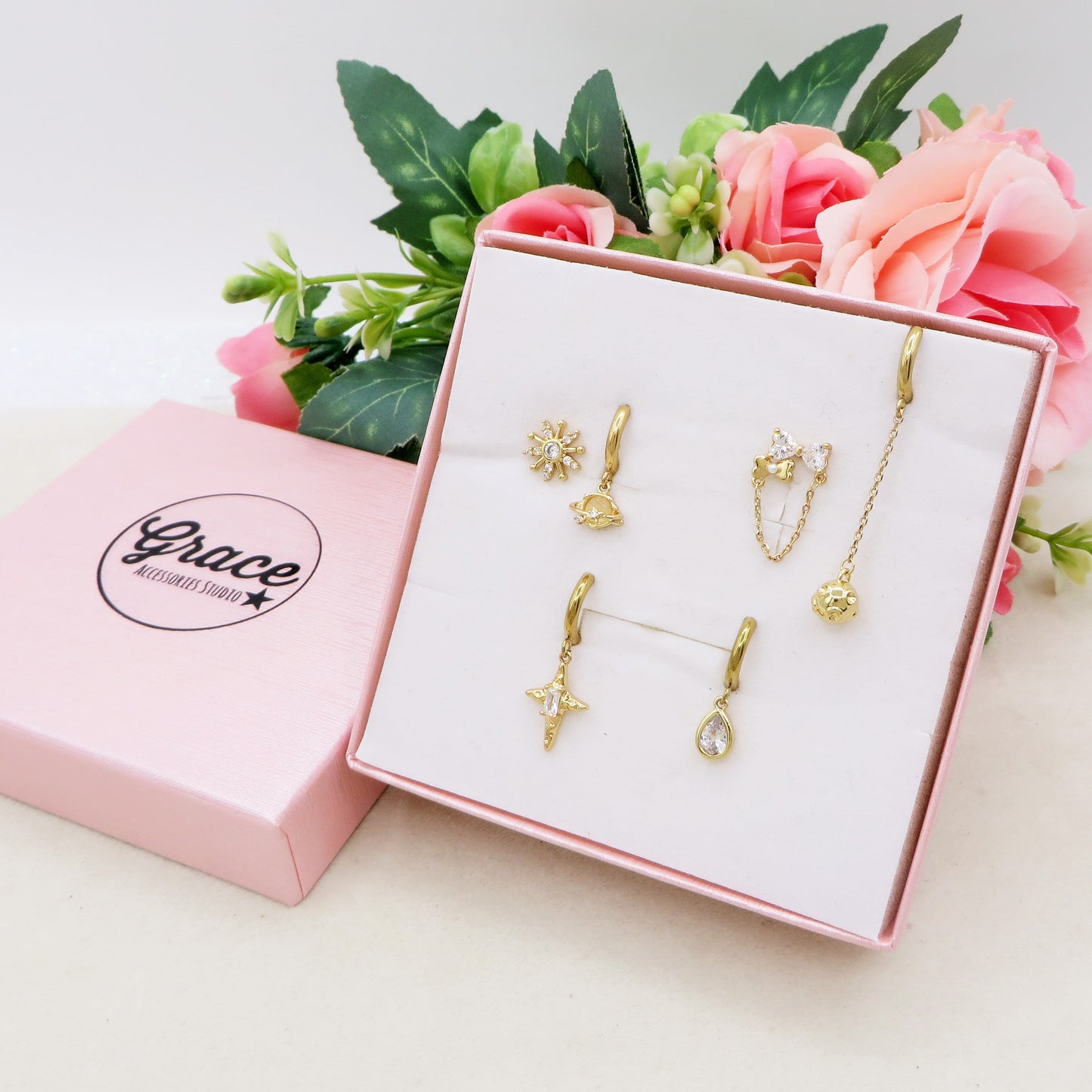 COSMIC SHINE Set 6 orecchini - ACCIAIO INOSSIDABILE - 6 Orecchini pendenti con cubic zirconia