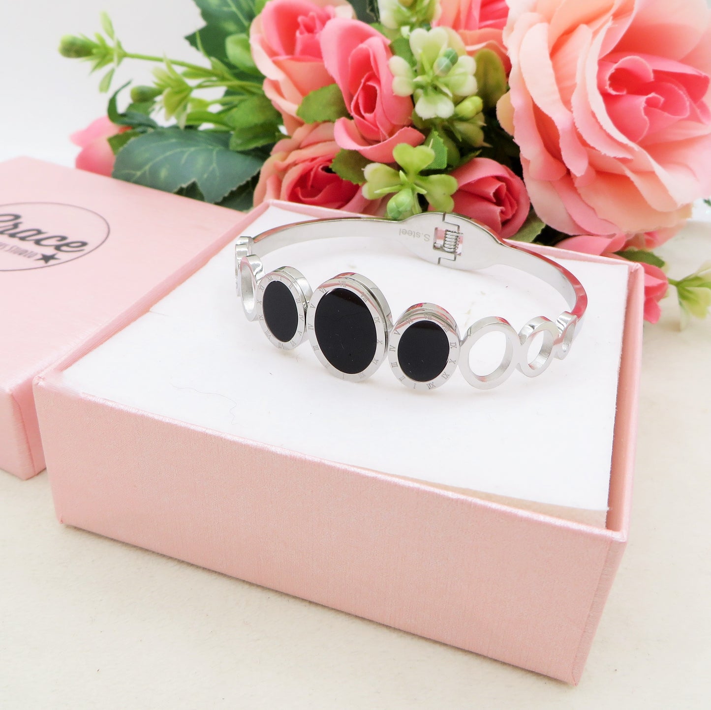 TIMELESS - Bracciale manetta con numeri romani ~ ACCIAIO INOSSIDABILE 316L