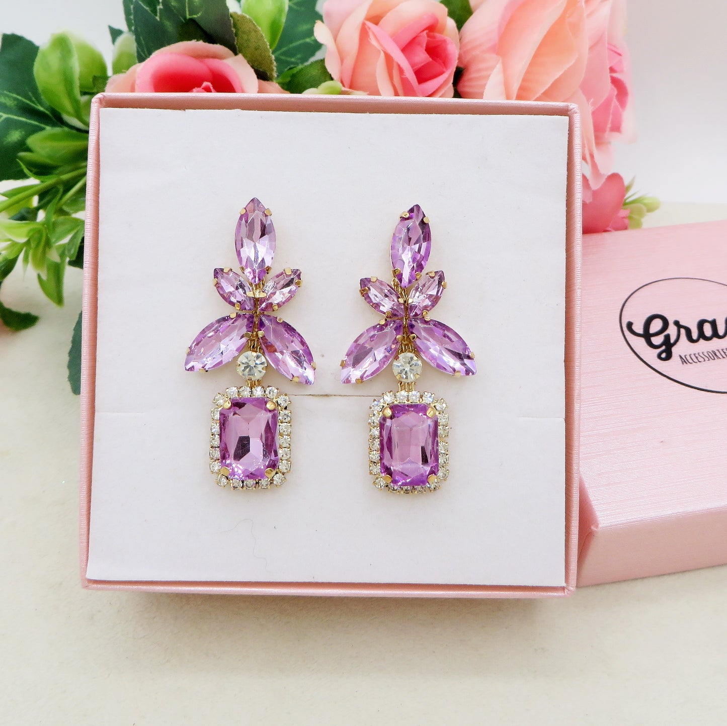 LUMIERE - Orecchini pendenti con pietre sfaccettate e Cubic Zirconia