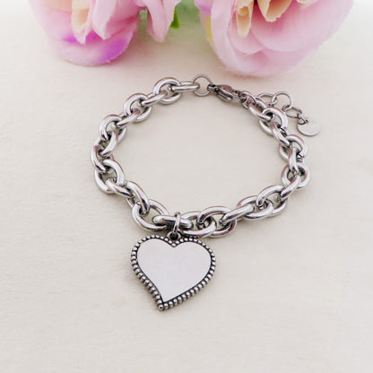 OLIVIA Cuore bordo Brunito ~ ACCIAIO INOSSIDABILE Bracciale con pendente cuore