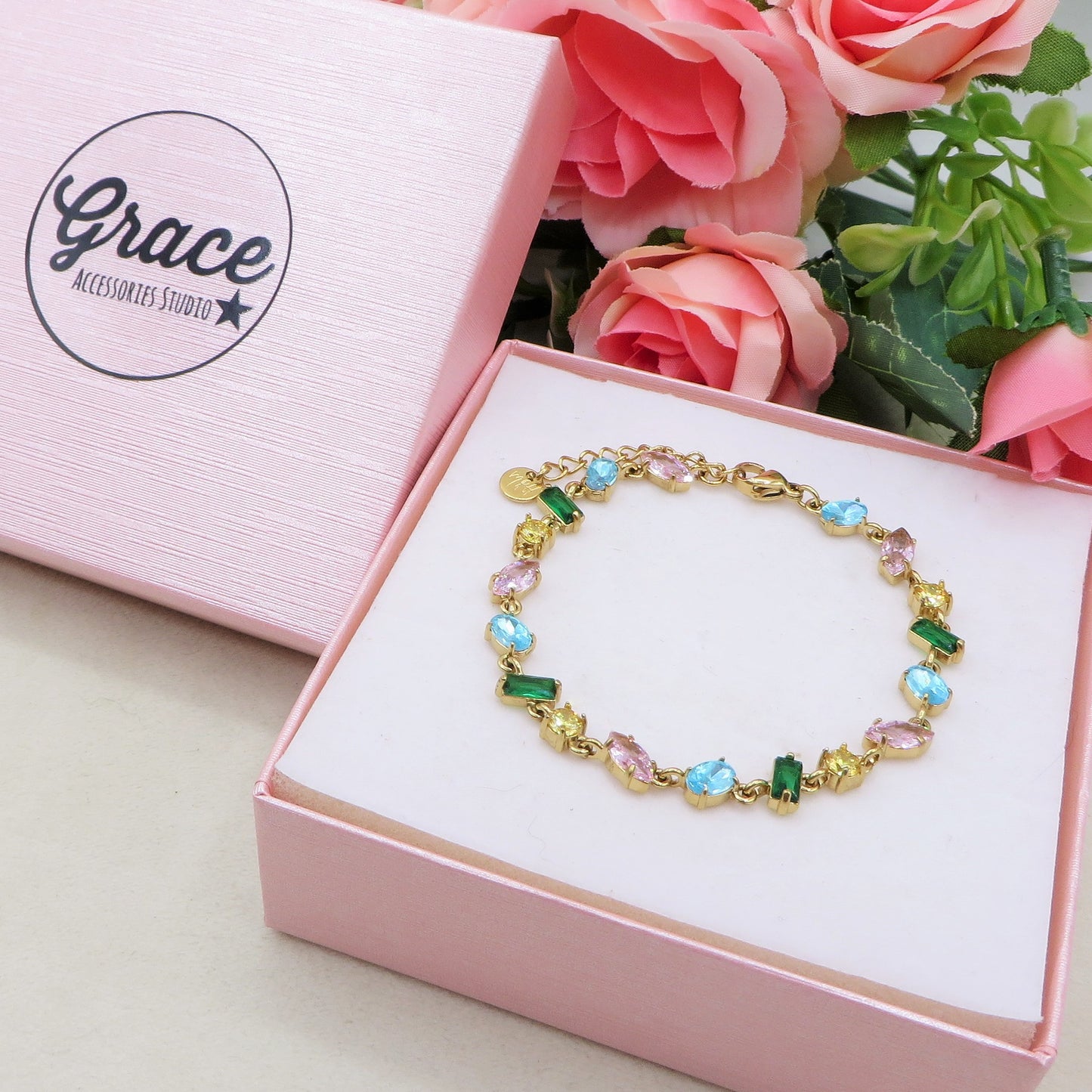 GLOWY RAINBOW ~ ACCIAIO INOSSIDABILE - bracciale Tennis con Cubic Zirconia