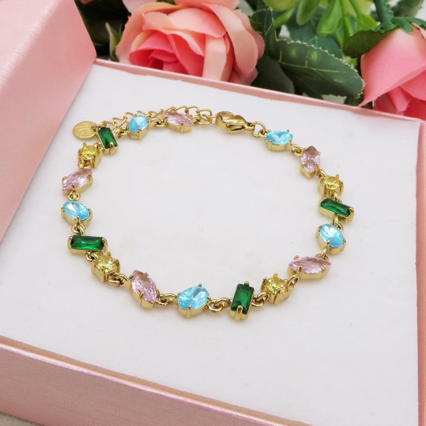 GLOWY RAINBOW ~ ACCIAIO INOSSIDABILE - bracciale Tennis con Cubic Zirconia