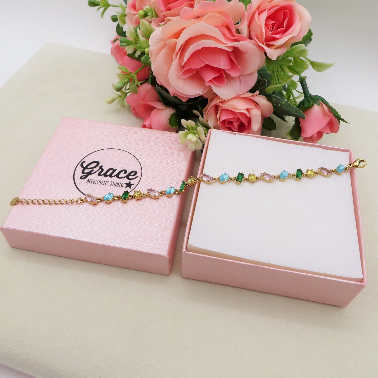 GLOWY RAINBOW ~ ACCIAIO INOSSIDABILE - bracciale Tennis con Cubic Zirconia