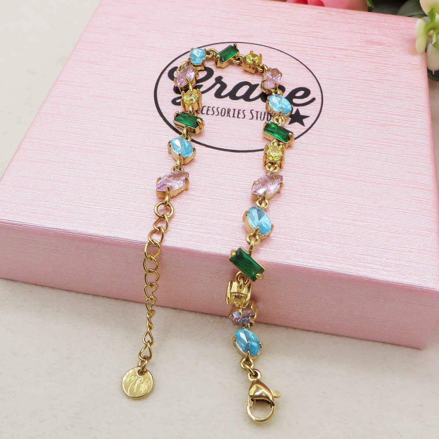 GLOWY RAINBOW ~ ACCIAIO INOSSIDABILE - bracciale Tennis con Cubic Zirconia