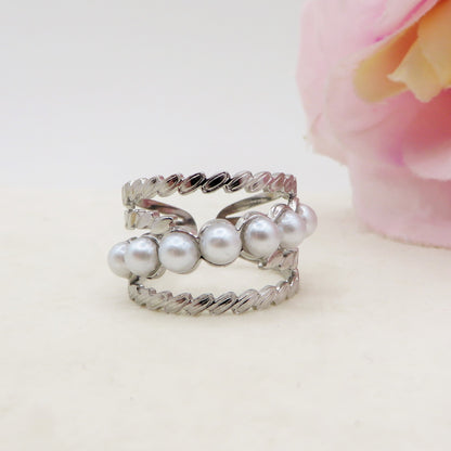 NALA - Anello regolabile in ACCIAIO inossidabile con perle