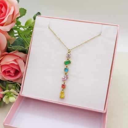 GLOWY RAINBOW PENDANT ~ ACCIAIO INOSSIDABILE - Collana con Cubic Zirconia a cravattina