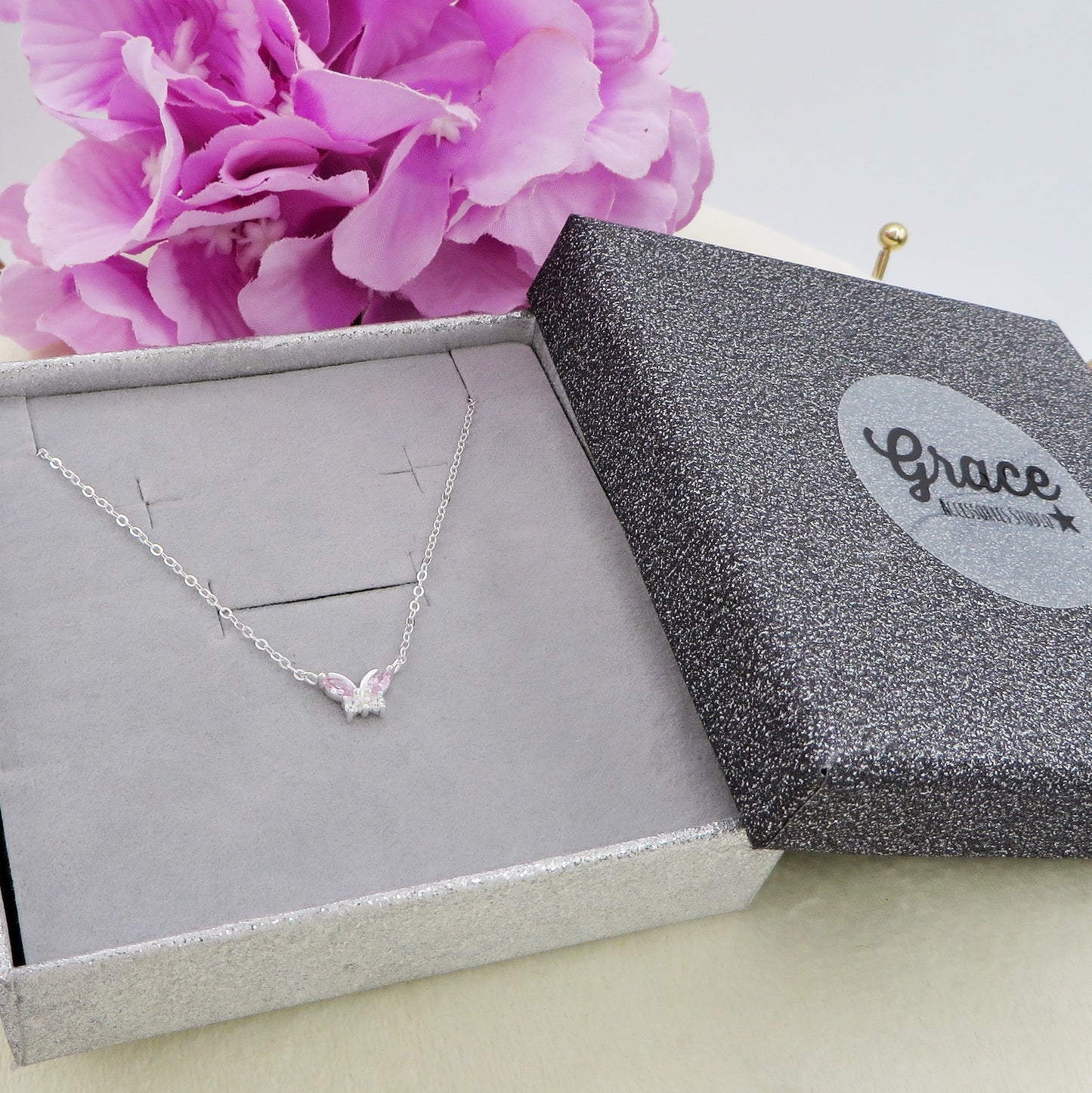 ATHALIA mini butterfly ~ ARGENTO 925 ~ Collana con farfalla in cubic zirconia