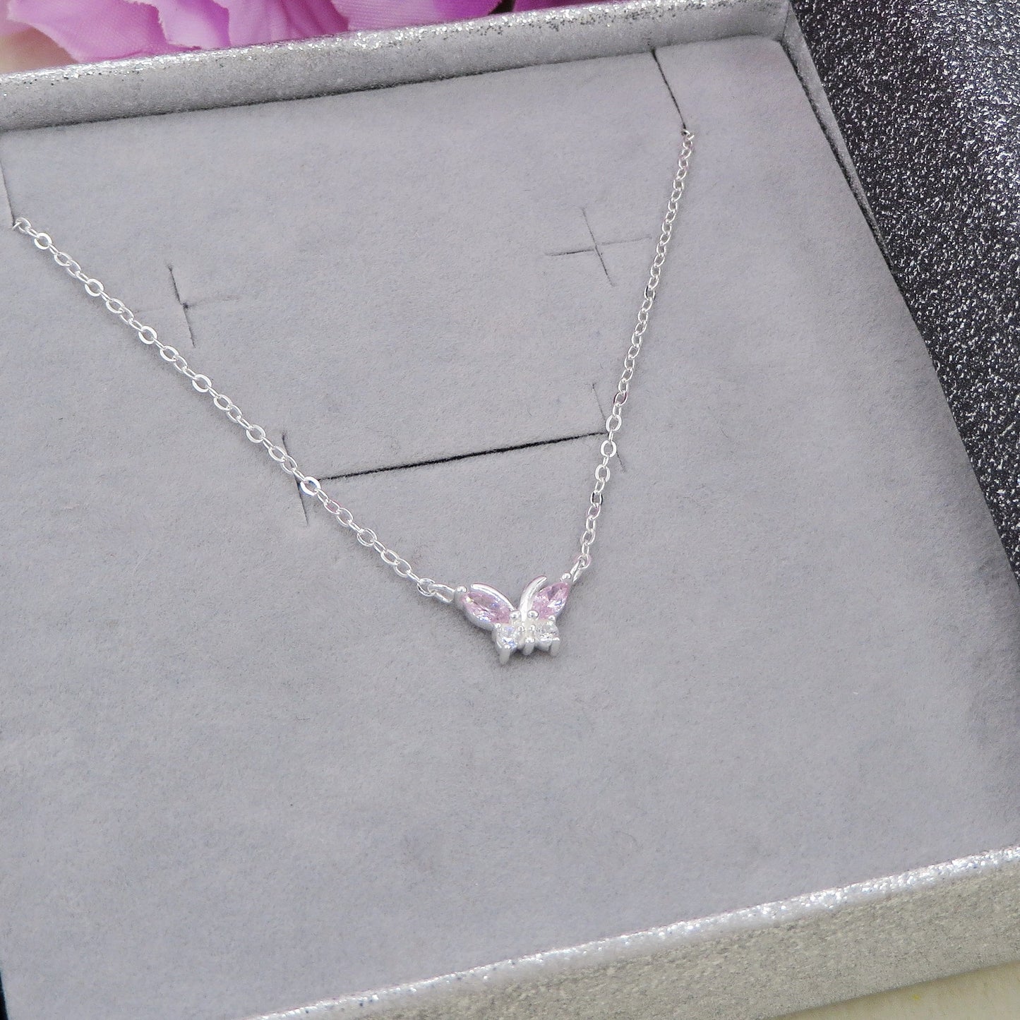 ATHALIA mini butterfly ~ ARGENTO 925 ~ Collana con farfalla in cubic zirconia