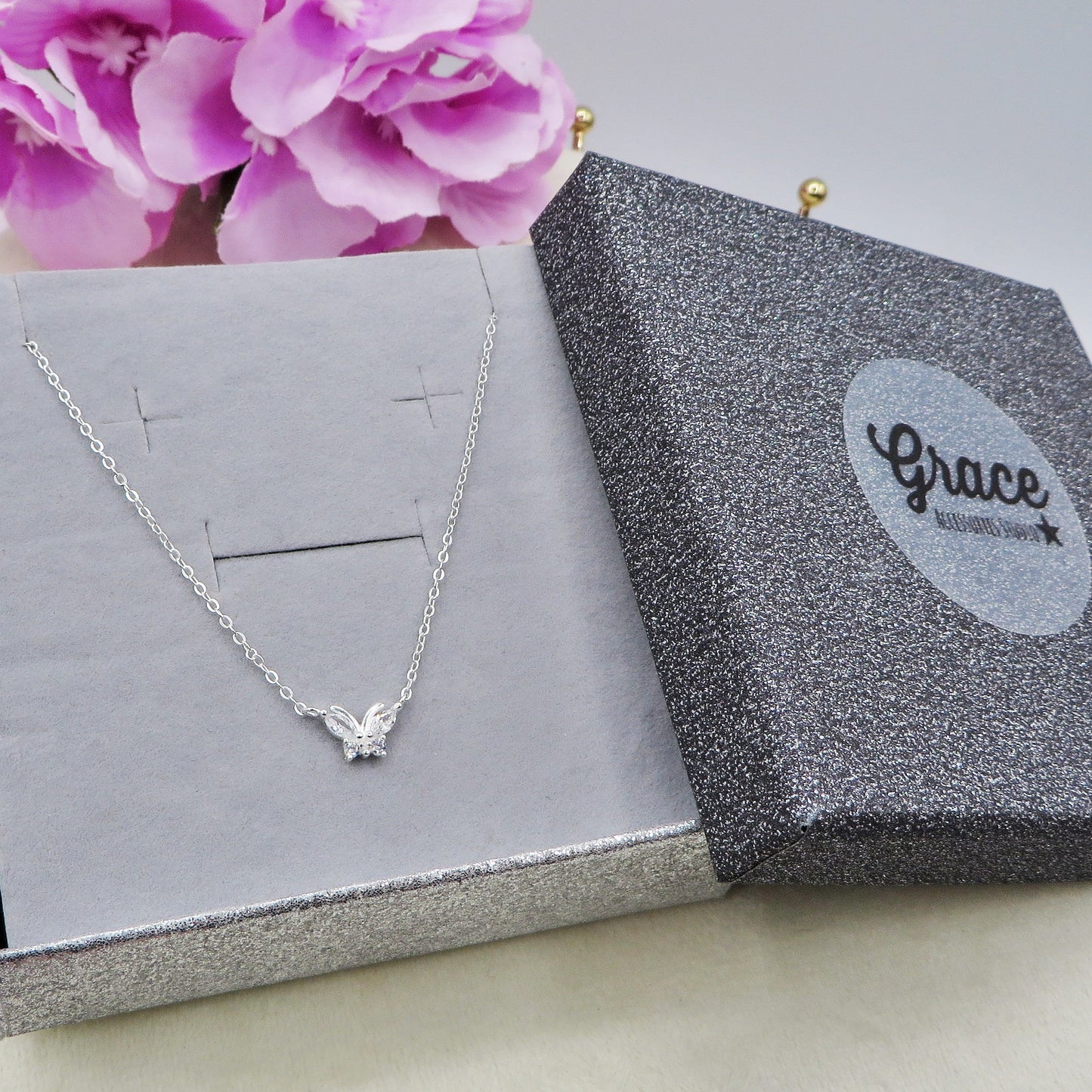 ATHALIA mini butterfly ~ ARGENTO 925 ~ Collana con farfalla in cubic zirconia