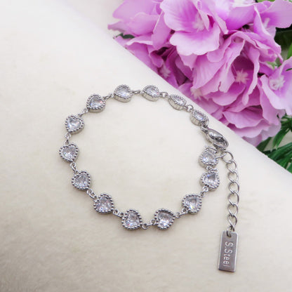 AYLA ~ ACCIAIO INOSSIDABILE - bracciale Tennis con Cubic Zirconia a forma di cuore