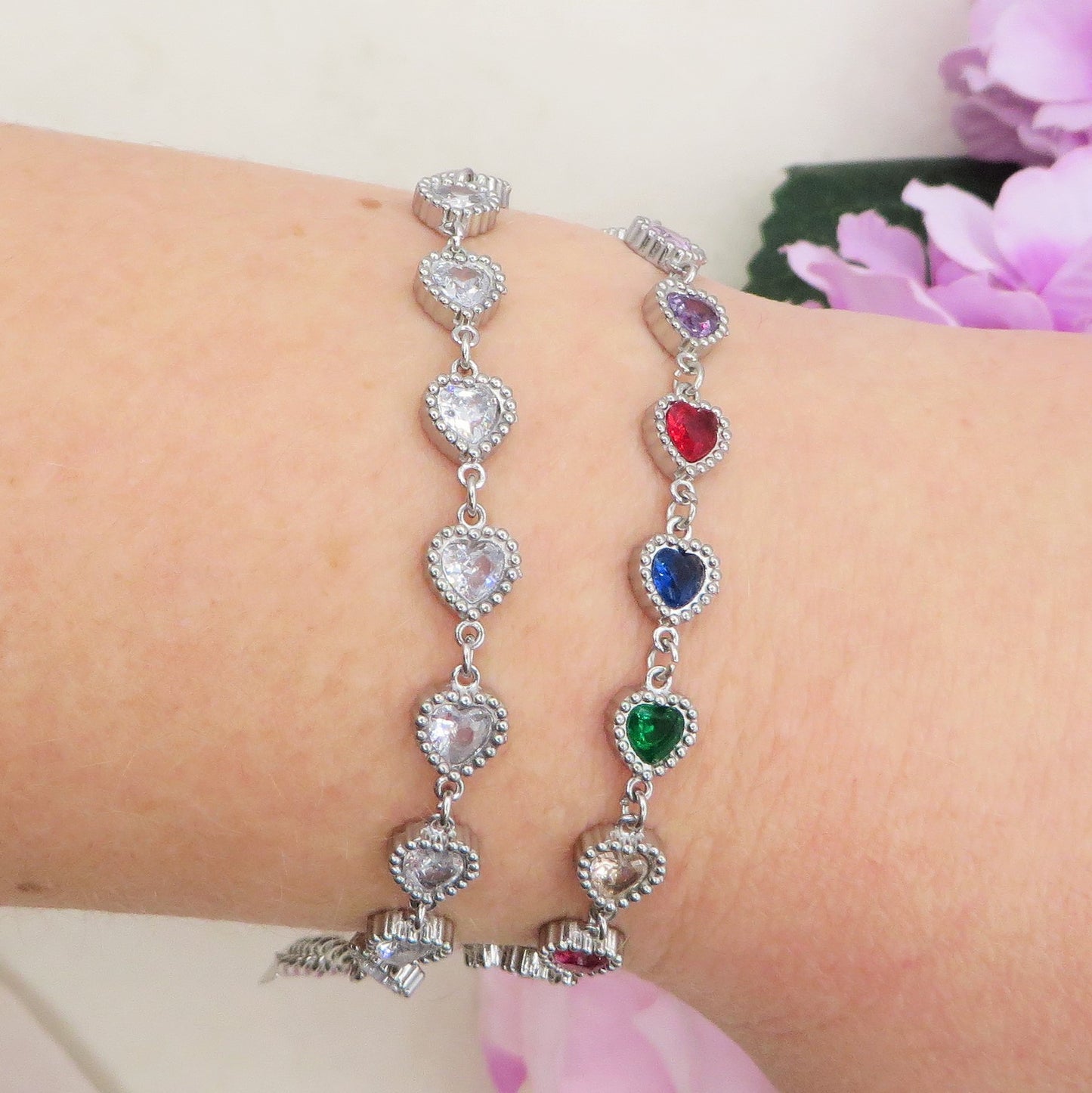 AYLA ~ ACCIAIO INOSSIDABILE - bracciale Tennis con Cubic Zirconia a forma di cuore